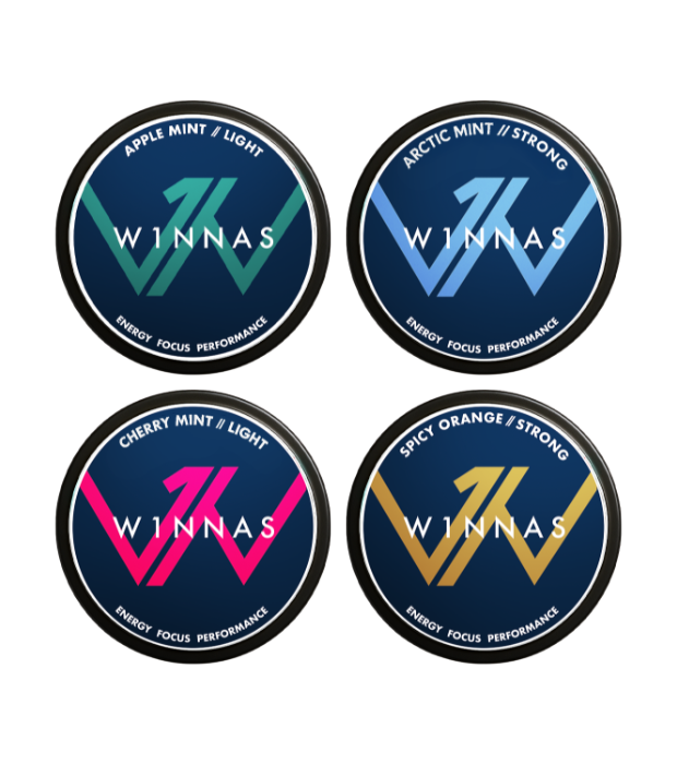 W1NNAS Performance Pouches Starter Pack mit 4 verschiedenen Sorten. Apple Mint, Cherry mint, Arctic Mint, Spicy Orange