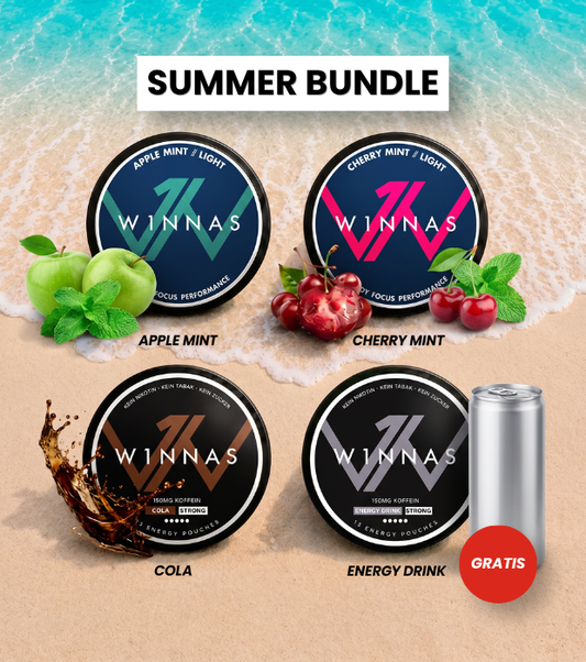 Summer Bundle der W1NNAS Kollektion, Apple Mint, Cherry Mint, Cola und Energy Drink