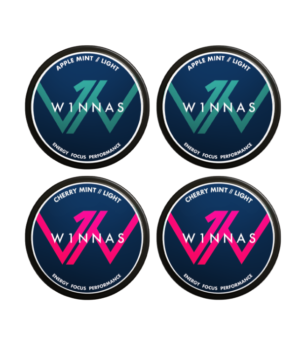 W1NNAS Performance Pouches Strong Pack mit 4 W1NNAS. 2x Apple Mint und 2x Cherry Mint

