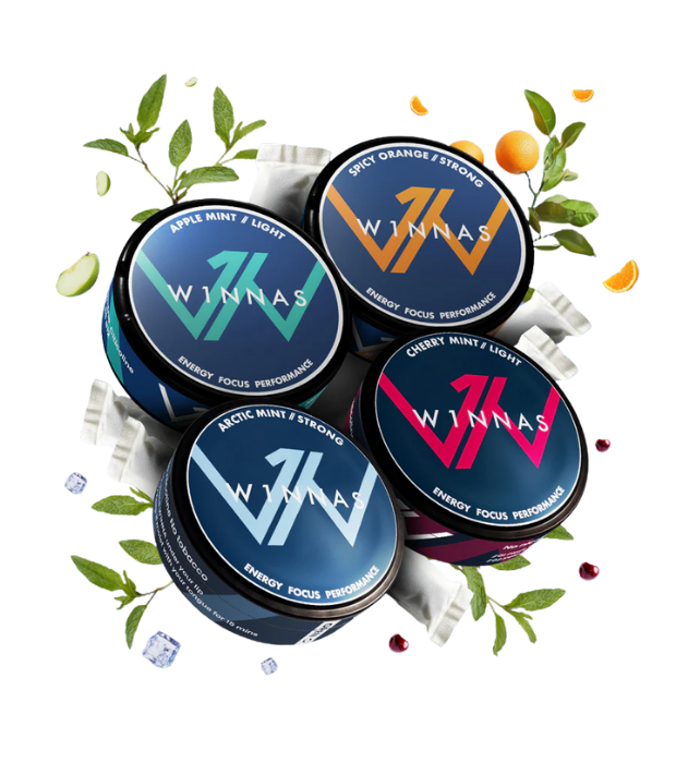 W1NNAS Performance Pouches Starter Pack mit 4 W1NNAS. Arctic Mint, Cherry Mint, Spicy Orange & Apple Mint