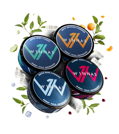 W1NNAS Performance Pouches Starter Pack mit 4 W1NNAS. Arctic Mint, Cherry Mint, Spicy Orange & Apple Mint