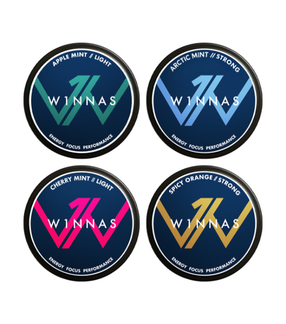 W1NNAS Performance Pouches Starter Pack mit 4 verschiedenen Sorten. Apple Mint, Cherry mint, Arctic Mint, Spicy Orange
