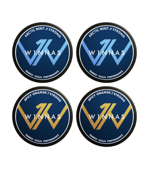 W1NNAS Performance Pouches Strong Pack mit 4 W1NNAS. 2x Arctic Mint und 2x Spicy Orange